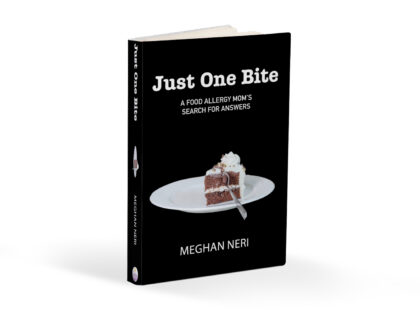 Book cover showing a slice of layer cake with white frosting and filling along with a fork all placed upon a small white dessert dish.