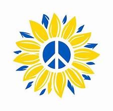 Yellow and blue sunflower with peace sign in the middle of the flower's center.